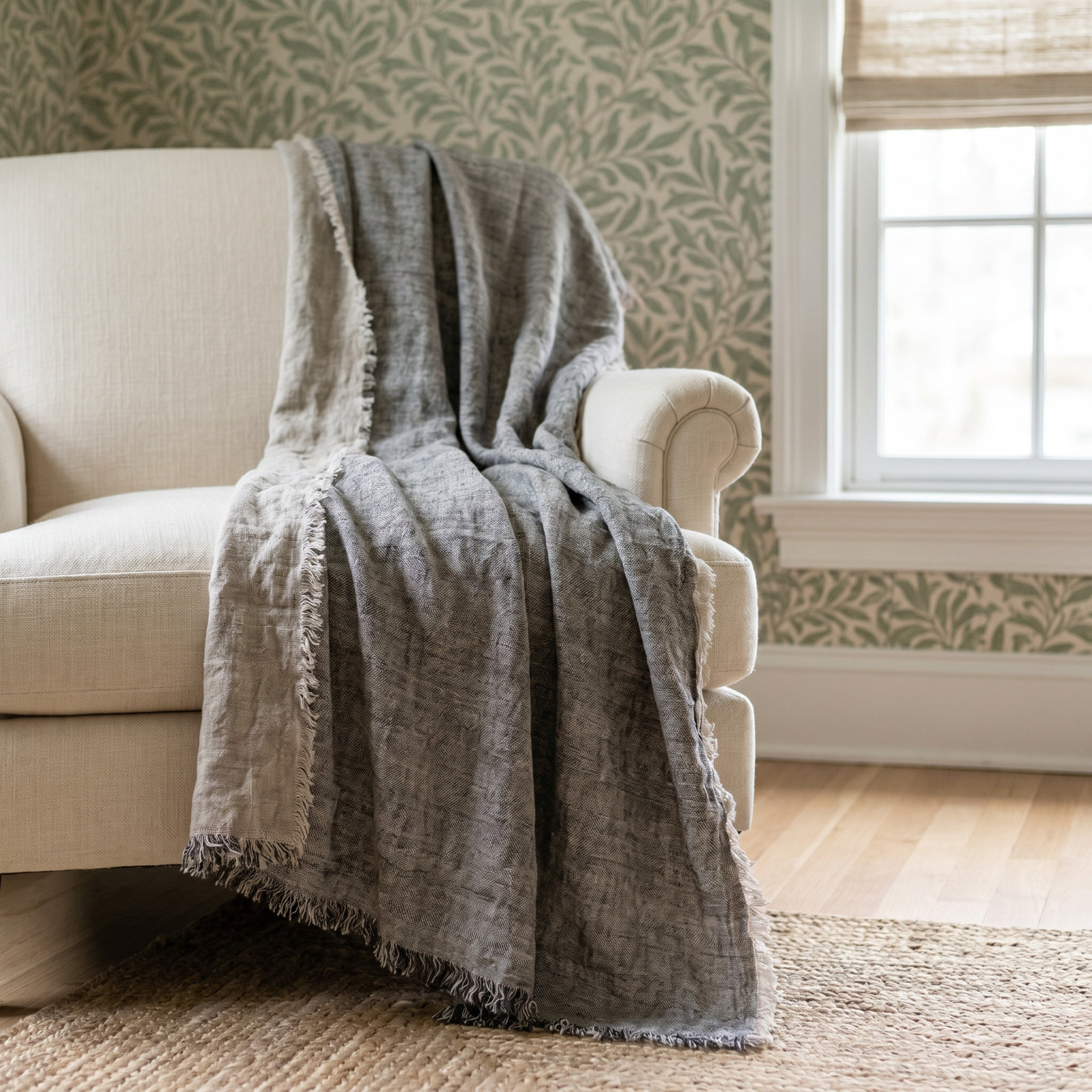 Brissia Linen Throw Blanket, Pomegranate