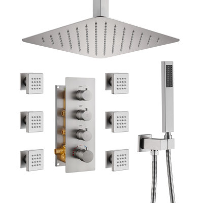 Herathena 3 Functions Ceiling Mounted Luxury Shower System with 6 Body Jets (Rough-in Valve Included)