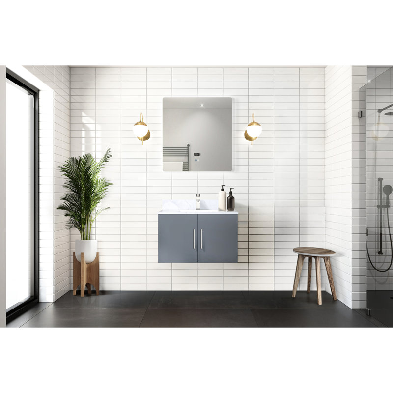 Gris foncé foncé 30 po Meuble-lavabo avec comptoir en marbre, robinet, miroir à DEL et attrait élégant, Dark Gray