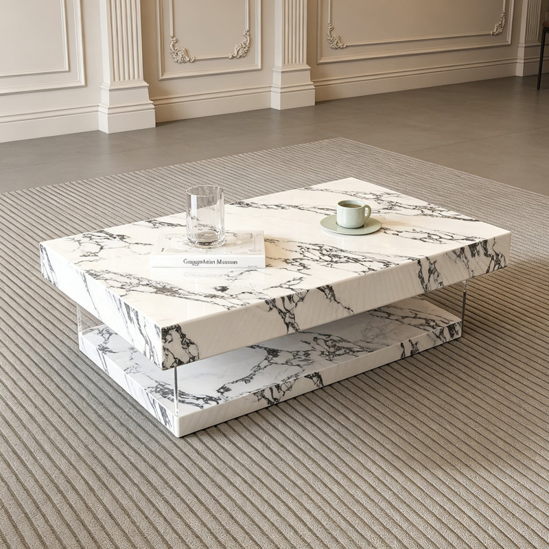 Table basse Minimalist, 11.81" H x 51.18" L x 27.55" W, White/Black
