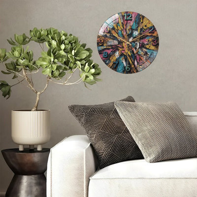 12-Inch Silent Tempered Glass Wall Clock, " Face Textured Paint ” Silent Non-Ticking Clock, Battery Operated (AA Batteries Not Included), Artistic Home Decor