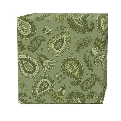 Fabric Textile Products, Inc. Napkin Set Of 4, 100% Cotton, 20X20", Green Floral Paisley