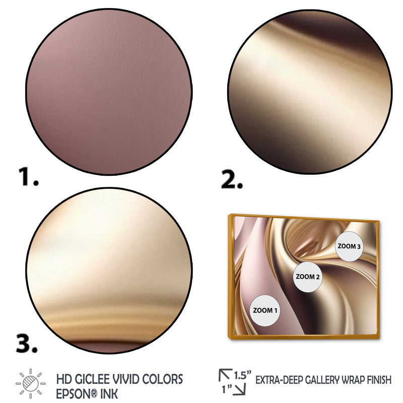 Luscious liquide or en rose discret et taupe V - reproduction sur toile, L 20 po x H 12 po, Toile à cadre flottant doré
