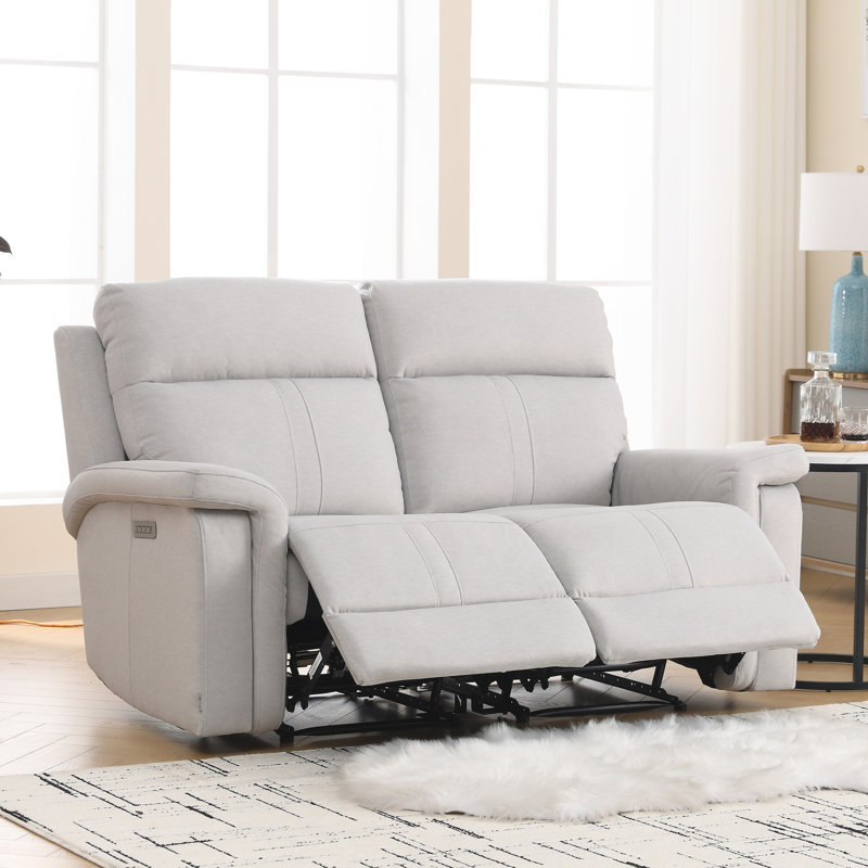 64.6" Upholstered Modern Power Reclining Loveseat Sofa With Adjustable Lumbar Support & Headrest, Silver Polyester Blend