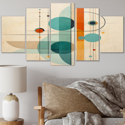 «Serendipity Abstract Mid-Century Geometrics V», art mural moderne sur toile Mid-Century - 5 panneaux