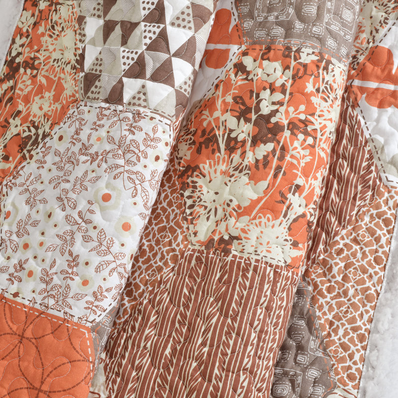 Briley Cotton Reversible 3 Piece Quilt Set, King Quilt + 2 King Shams, Tangerine