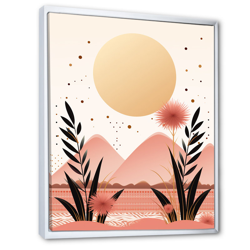 Boho Dreams Abstract Landscape In Vintage Pink sur toile, Cadre flottant blanc, H 20 po x l 12 po x P 1 po