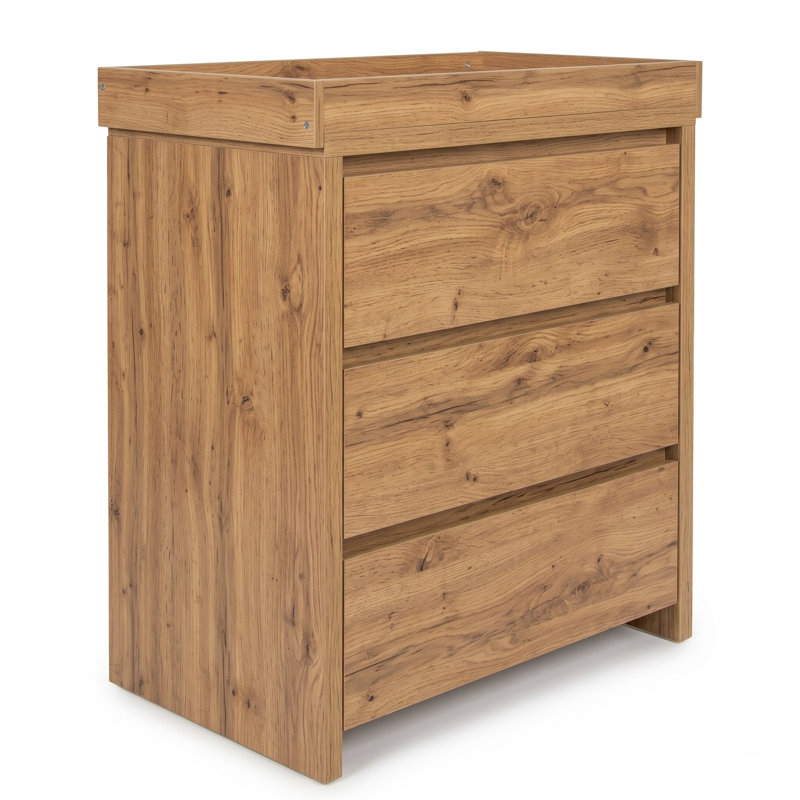 3-Drawer Baby Changing Table with Raised Changing Top, Cremona Oak