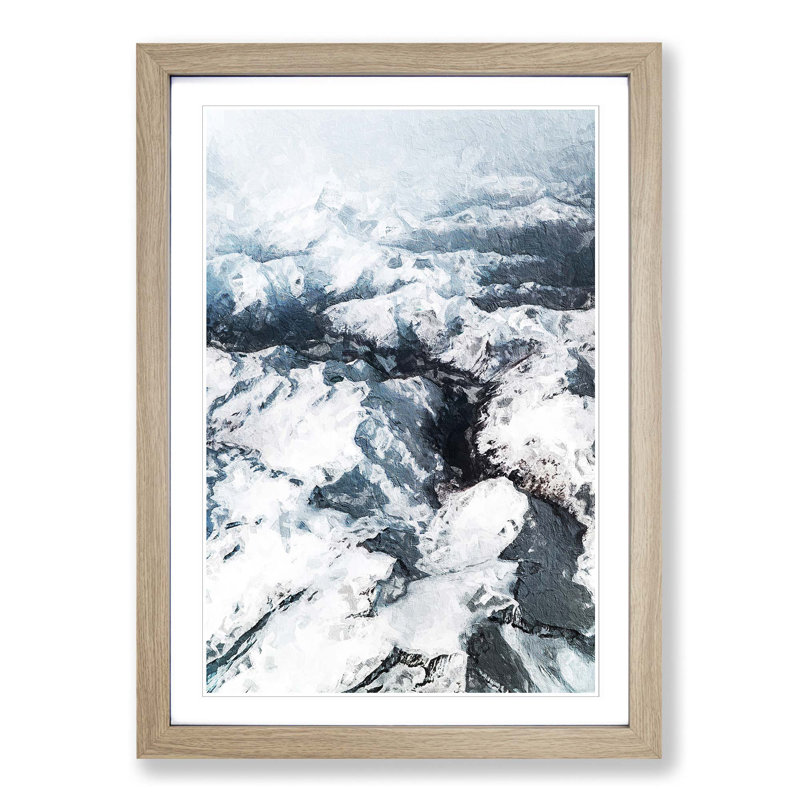 Snow Covered Mountain Range - Picture Frame Art Prints, Oak Framed, 36cm H x 27cm W x 2cm D