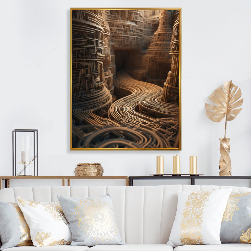 «Unraveling The Gold Labyrinth Mystery», reproduction sur toile, H 32 po x l 24 po x P 1 po, Cadre flottant doré