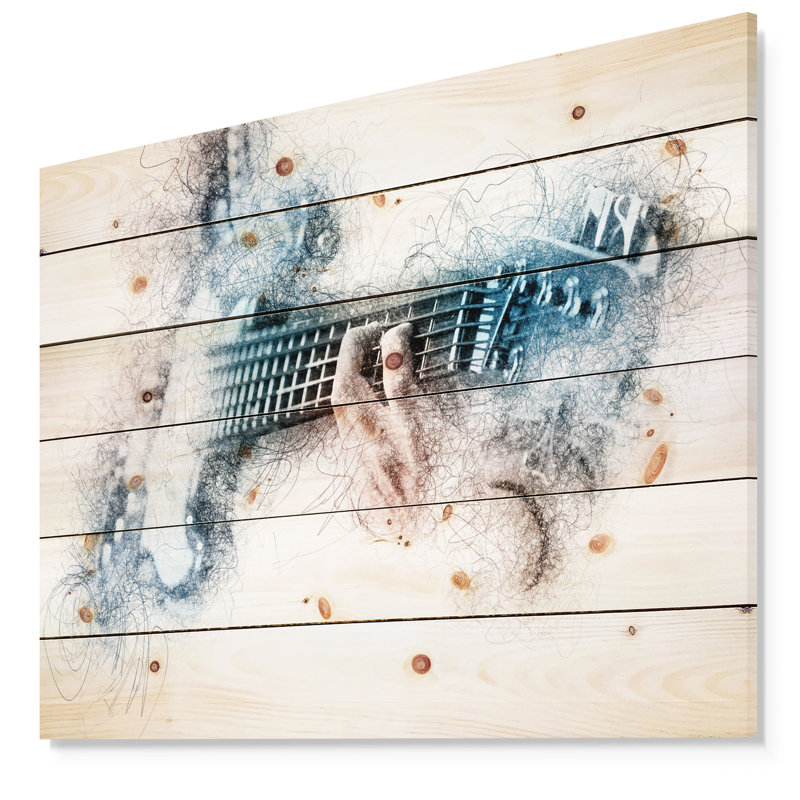 Peinture à l'aquarelle sur toile, jouant de la guitare, H 15 po x l 20 po x p 1 po, Bois