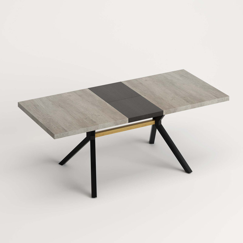 Retro Rectangular Stretch Dining Table With Black Fine Sand Iron Foot Base, 30" H x 78.7" L x 35.5" W, Gray