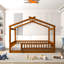 Structure de lit de maison pleine grandeur en noyer pour, avec clôture, construction en pin, Union de jeu et de sommeil, clôture en bois et adolescents semi-fermés, pin robuste, aire de repos paisible-130429172-130429170