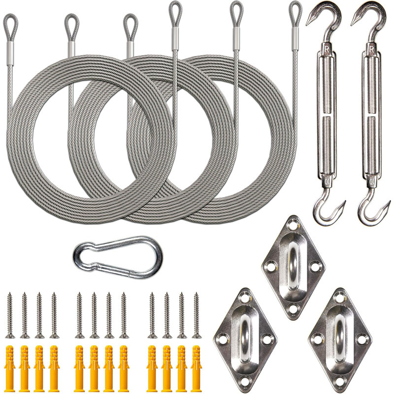 Amgo Hardware Kit Set for Triangle Sun Shade Sails Canopy (10 Inch Hardware Kit + Cables)