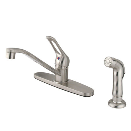 Robinet de lavabo de cuisine à poignée simple avec poignée en boucle central à Wyndham, Nickel satiné