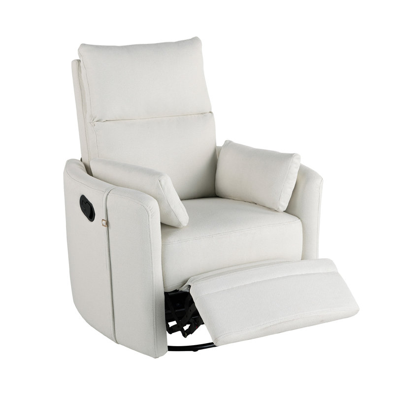 Havisha Upholstered Swivel Recliner, Beige Linen