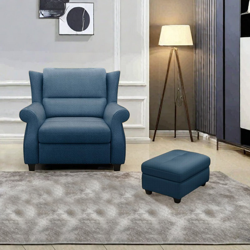 Ergonomically designed cotton and linen recliner, Dark Blue