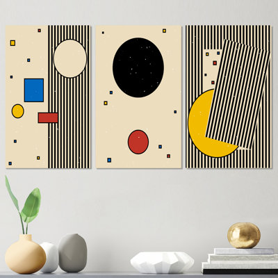 Minimal Colorful Circular Geometrics II - ensemble d'art moderne Mid-Century de 3 pièces