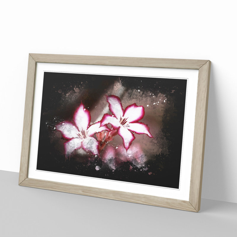 Pink Lily Flowers - Picture Frame Graphic Art, 48cm H x 65cm W x 2cm D, Oak Framed
