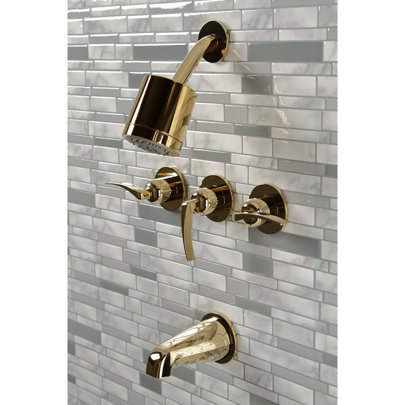 Kingston Brass Centurion Triple-Handle Tub and Shower Faucet, Polished Brass