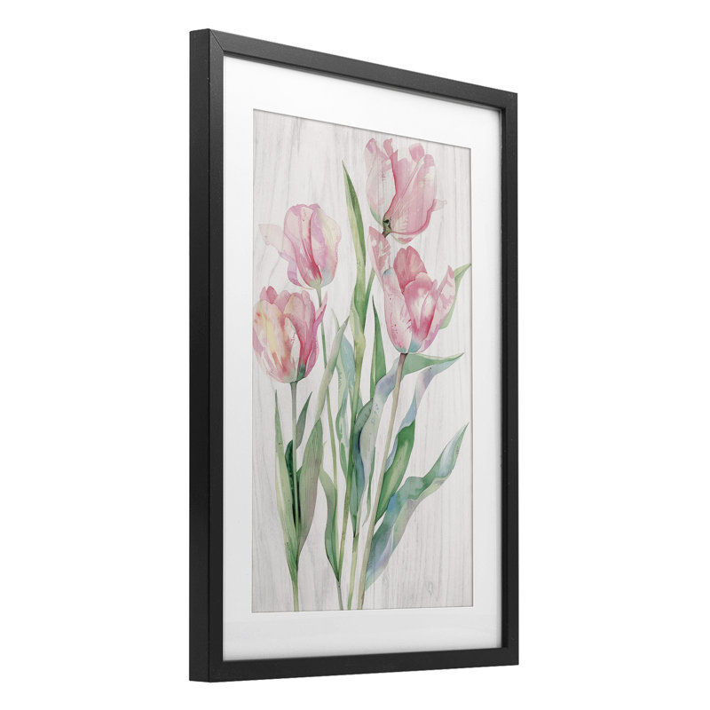 "Stupell Industries", Tulipes roses sous un verre, art mural encadré par Maya Blooms, H 20 po x l 14 po, Cadre noir minuit