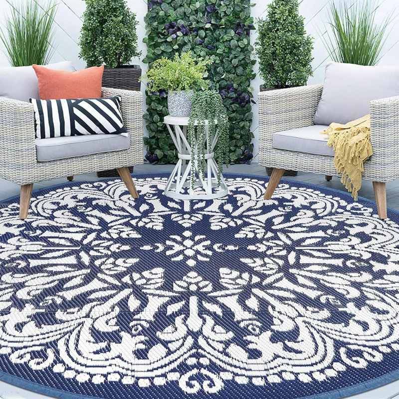 Round Outdoor Rugs for Patio 10Ft Waterproof Patio Rugs Clearance Plastic Lightweight RV Camping Mat Circle Outdoor Area Rug for Porch Camper Deck Beach Balcony Backyard