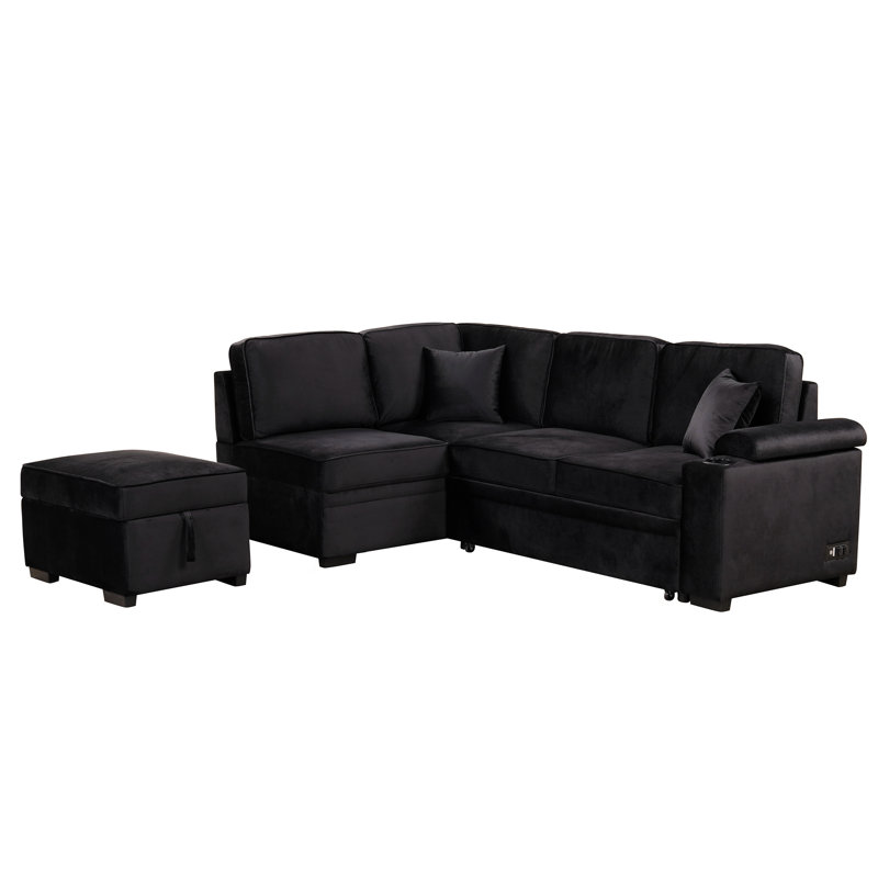 Canapé-lit Perse 87,3 po, Velours noir