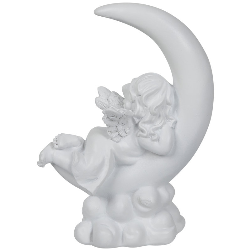 Statue de fille chérubin allongée sur un croissant de lune - 7,25 po