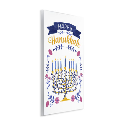 Floral Menorah Happy Hanukkah Wall Plaque, design by JJ Design House LLC