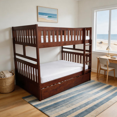 Itsue Transitional Wood Full over Full Bunk Bed with Pull-Out Trundle Bed, Protective Guard Rails & Integrated Ladder