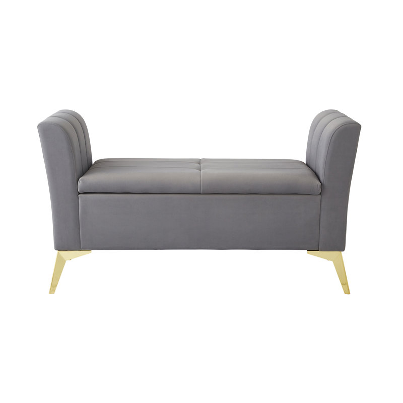 Thierry 121cm Wide Velvet Tufted Rectangle Solid Colour Ottoman with Storage, Grey