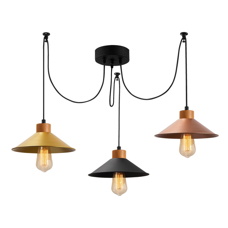 Lustre de style scandinave, structure en métal avec base en bois, 44,9 po x 9,4 po | Hauteur réglable: 39,4 pouces | 3 x douilles E27 (40 W maximum) | Conception élégante pour la décoration intérieure moderne | Certifié IP20, parfait pour le salon et la salle à manger
