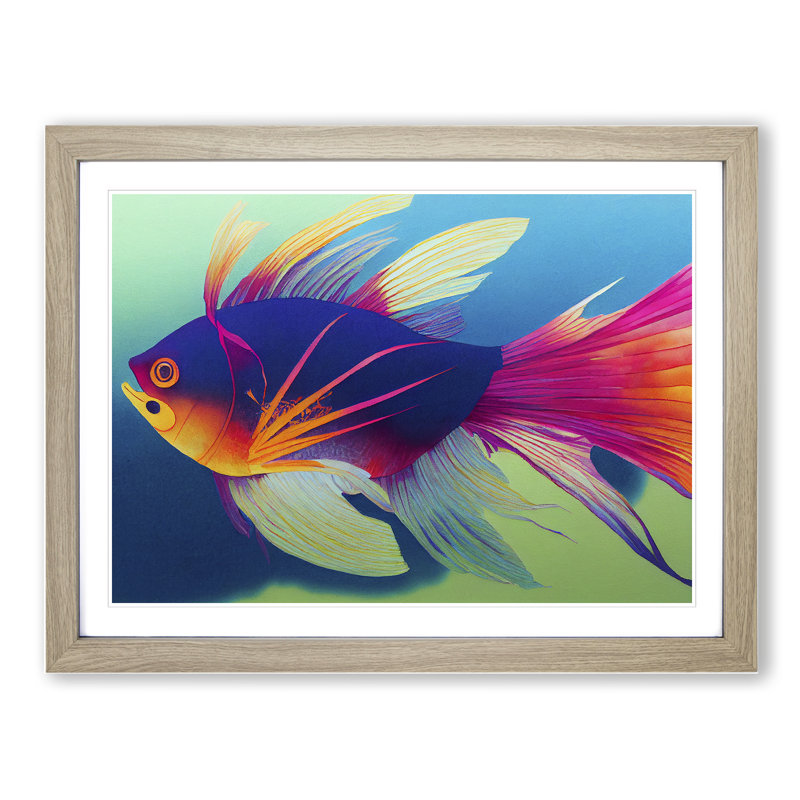 XH1022-3861X Fish Vol.3 - Single Picture Frame Print, 34cm H x 46cm W x 2cm D, Oak