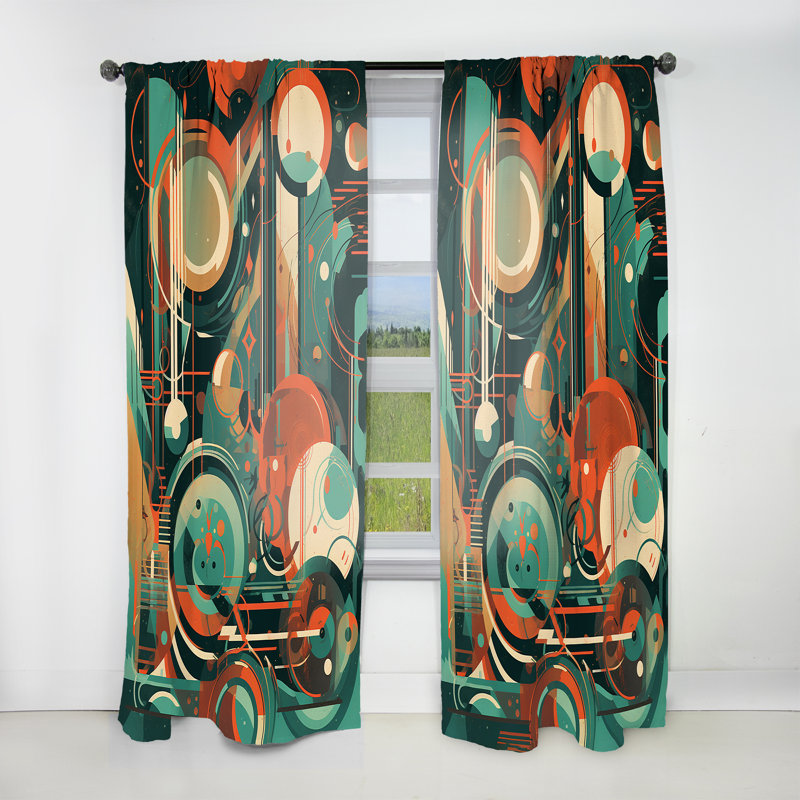 Vert et orange Mid Century Innovations IV - Rideau moderne - Velours obscurcissant - 1 panneau, L 52 po x L 120 po