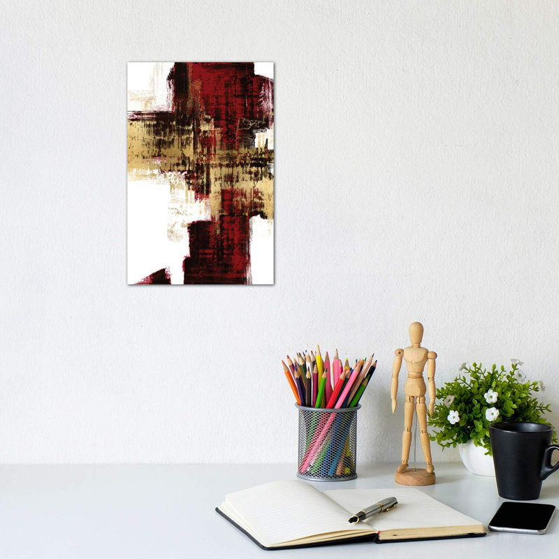 Kinetic Gold On Red I by Alex Wise - Wrapped Canvas Print, 20.32 cm H x 30.48 cm W