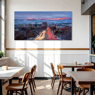 Canvas Wall Art Boise Downtown dusk State Capital Idaho Wall Decor for Living Room Bathroom Bedroom Office 24"H x 48"W Art Paintings, Ready to Hang