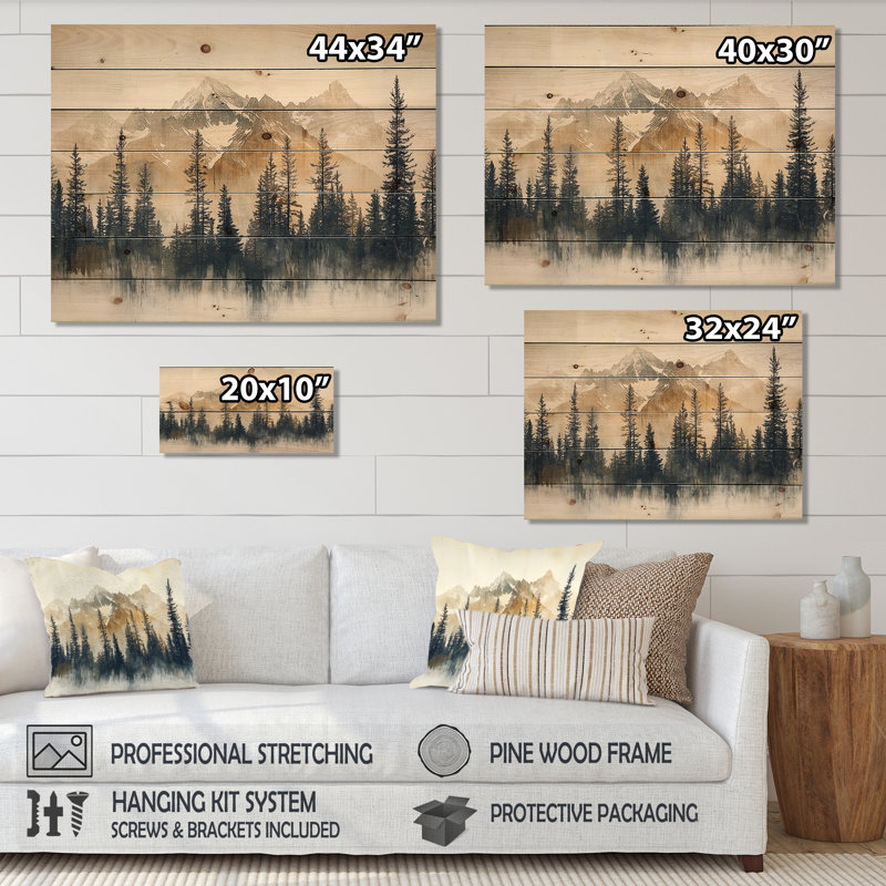 «Timber and Peaks Mountain Simplicity In Winter I - Landscape Mountains», reproduction de bois, H 34 po x l 44 po x P 0,78 po