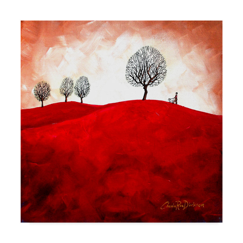 «Walking The Dog In Red Hills», reproduction de peinture acrylique sur toile tendue, H 14 po x l 14 po x P 2 po