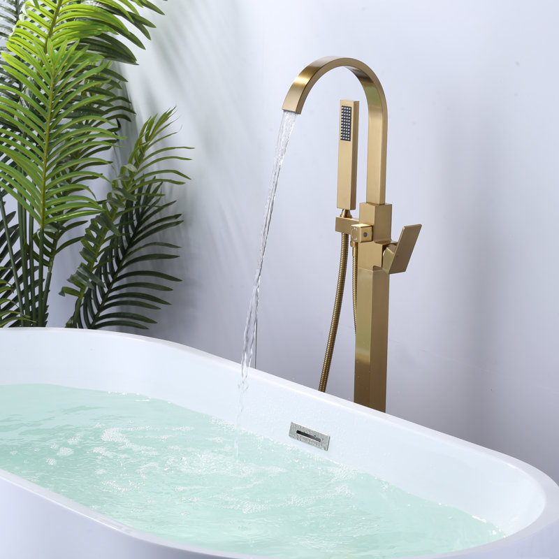 1 Handle Bathroom Freestanding Tub Filler with Diverter, Gold