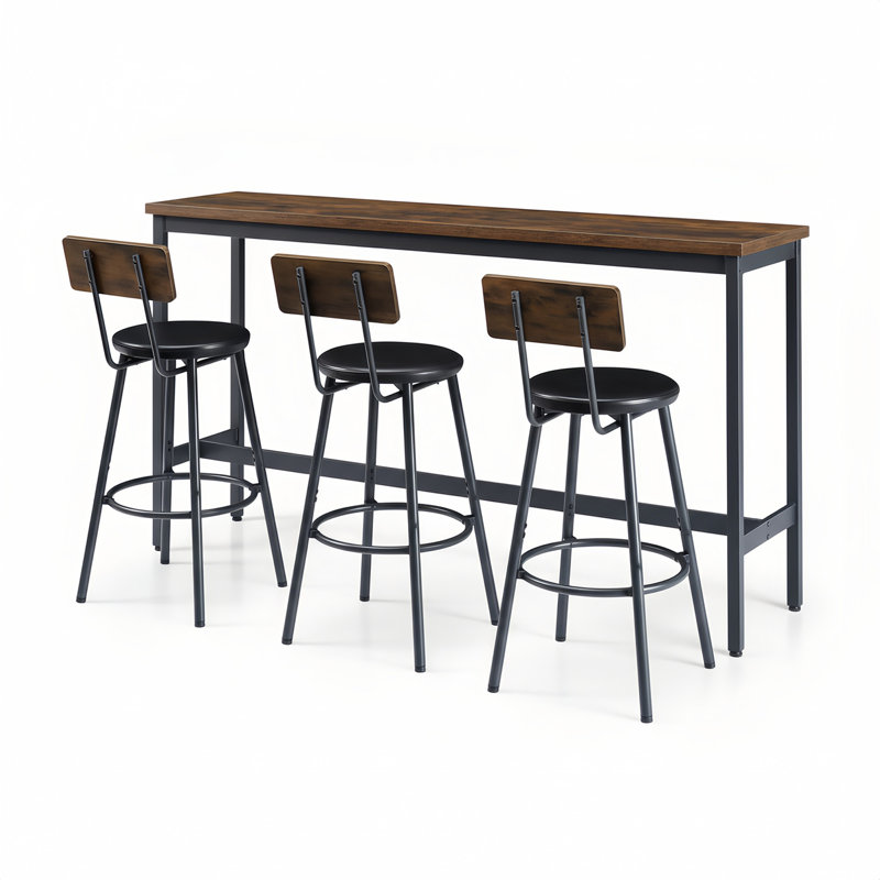 Ensemble de table de salle à manger 4 pièces avec 3 tabourets de bar