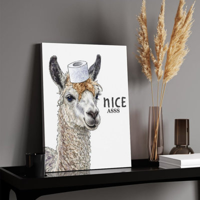 Lama avec chapeau de papier hygiénique, cadre en bois intégré, 16 x 20