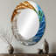 Jaune et bleu fractal kaléidoscope Dreams II - grand miroir mural ovale sur métal-1302910702