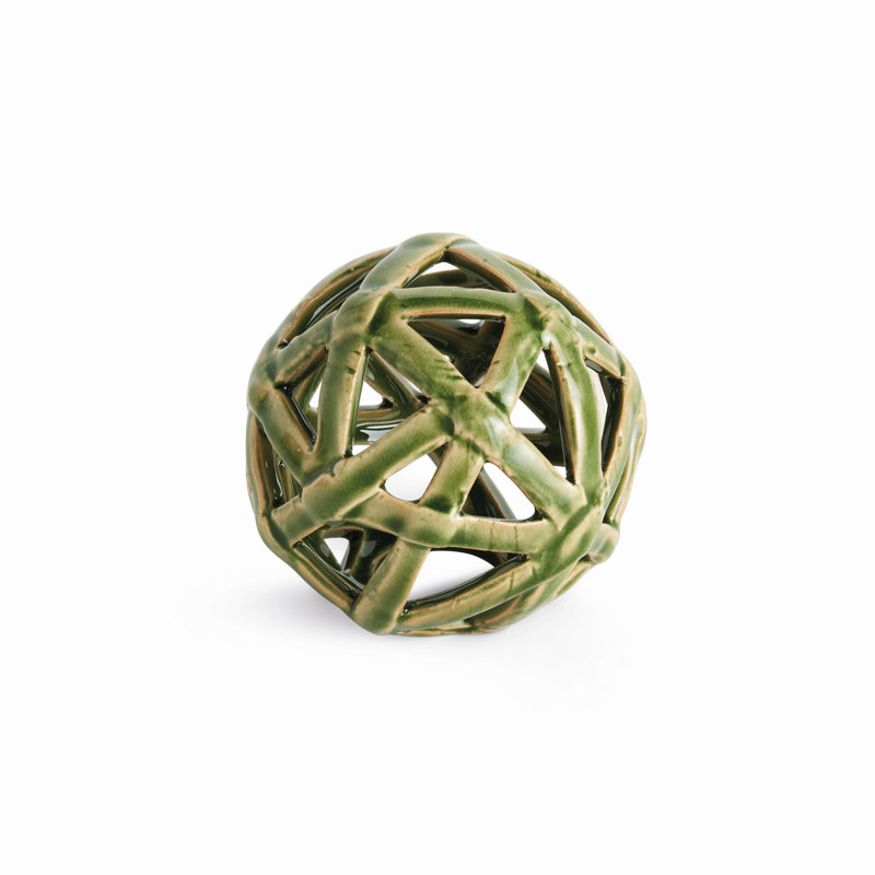 Latice Ceramic Open-Strip Orb with Reactive Glaze in Green Small, Small, Green
