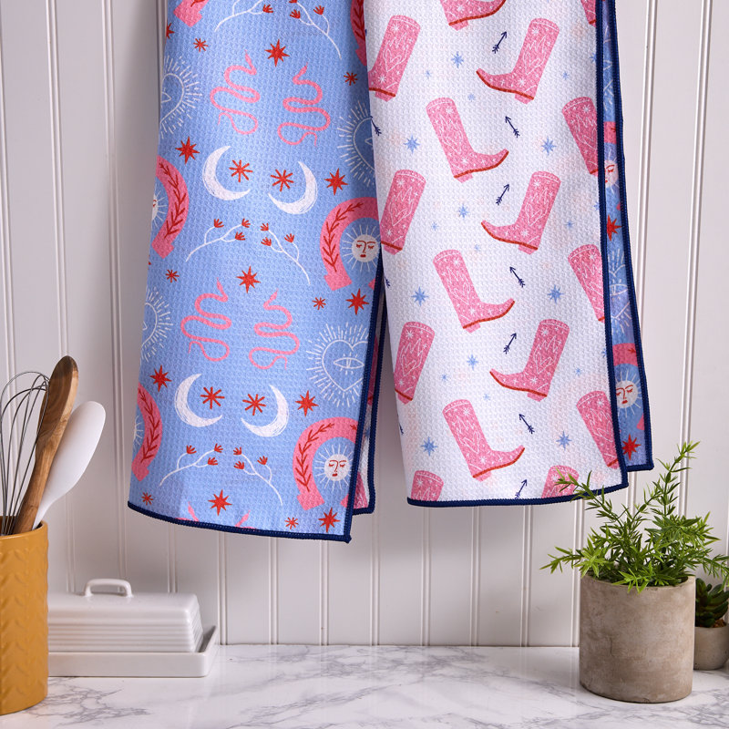  Washed Waffle Dishtowel Set/2, Mahogany Rose