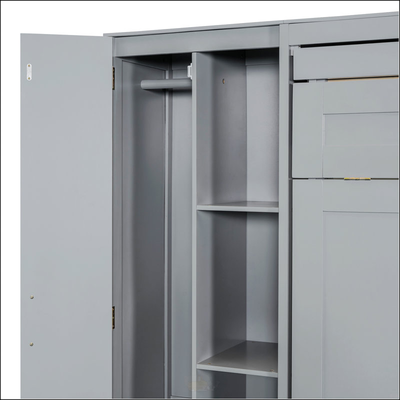 Grand lit escamotable avec tablettes, Gris, Queen