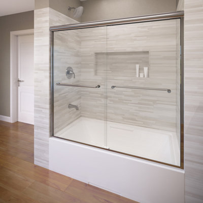 Infinity 52'' - 56'' W x 56'' H Bypass Frameless Tub Door with Clear Glass