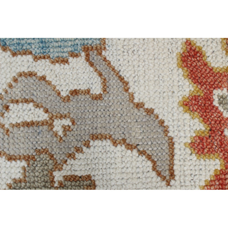 Hand Knotted Ivory & Rust Oushak Wool Area Rug – Traditional Turkish Floral Design, Rectangle 9' x 12'
