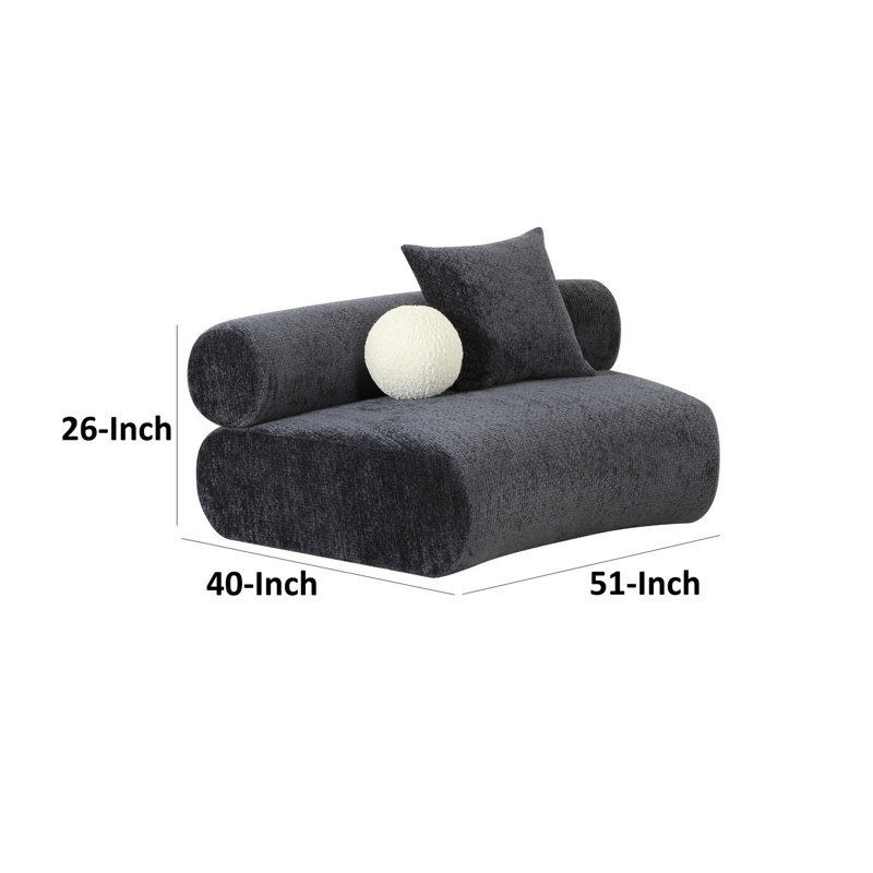 Fauteuil modulaire incurvé 51 po, 2 coussins décoratifs, gris foncé