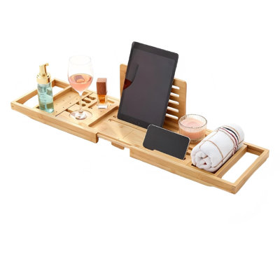 Plateau de bain en bambou pliable de qualité supérieure, plateau de bain extensible avec support