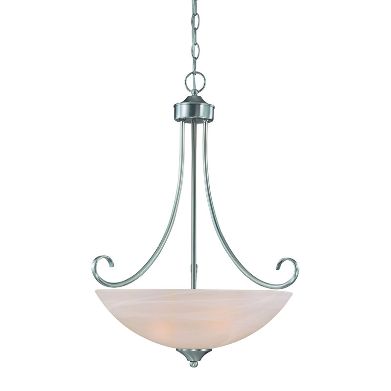 Ora 3 - Light Single Pendant, Satin Nickel wtih White Faux Alabaster